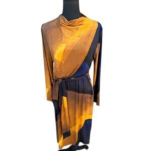 NWT Clara Sunwoo Tie Waist Pocket Midi Dress Office Siren Sexy S Color Block